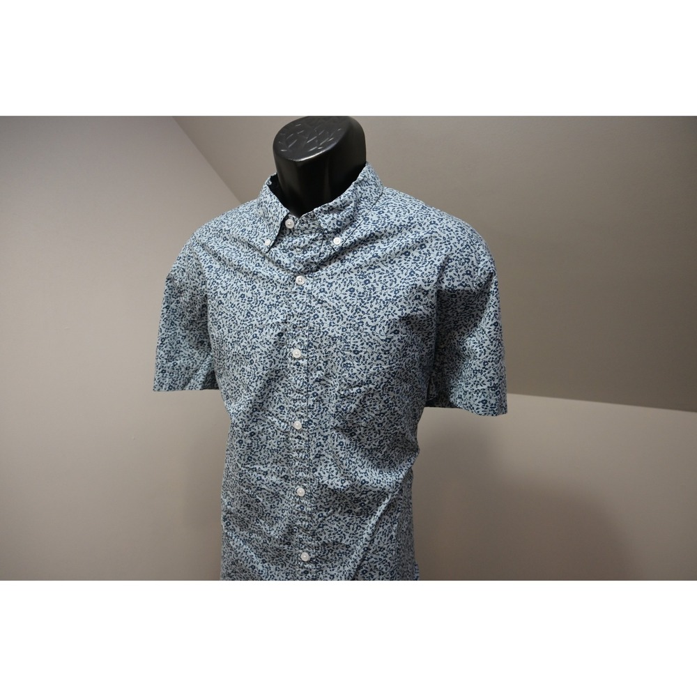 J.Crew Button Up Dress Shirt Mens XL Blue Floral Flex Washed Short Sleeve EUC